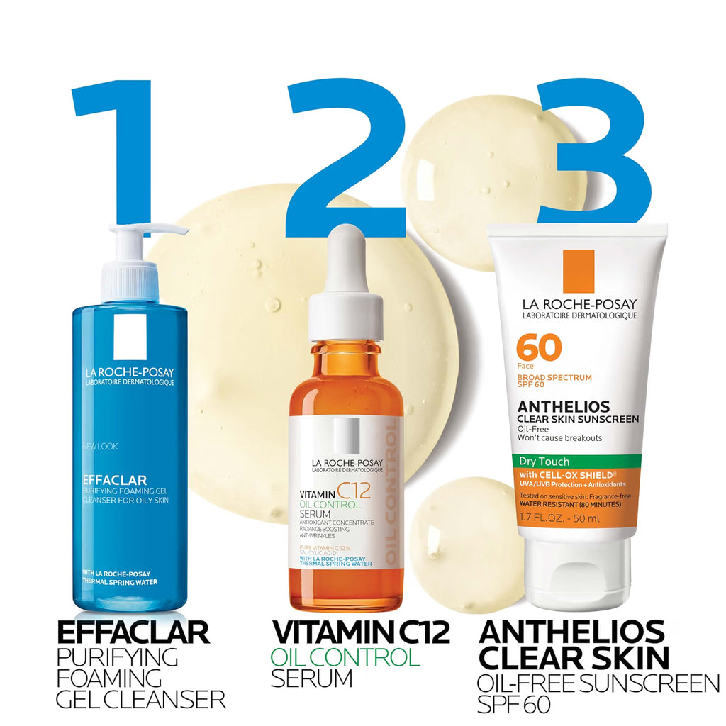 La Roche-Posay skincare products with labeled steps on a white background