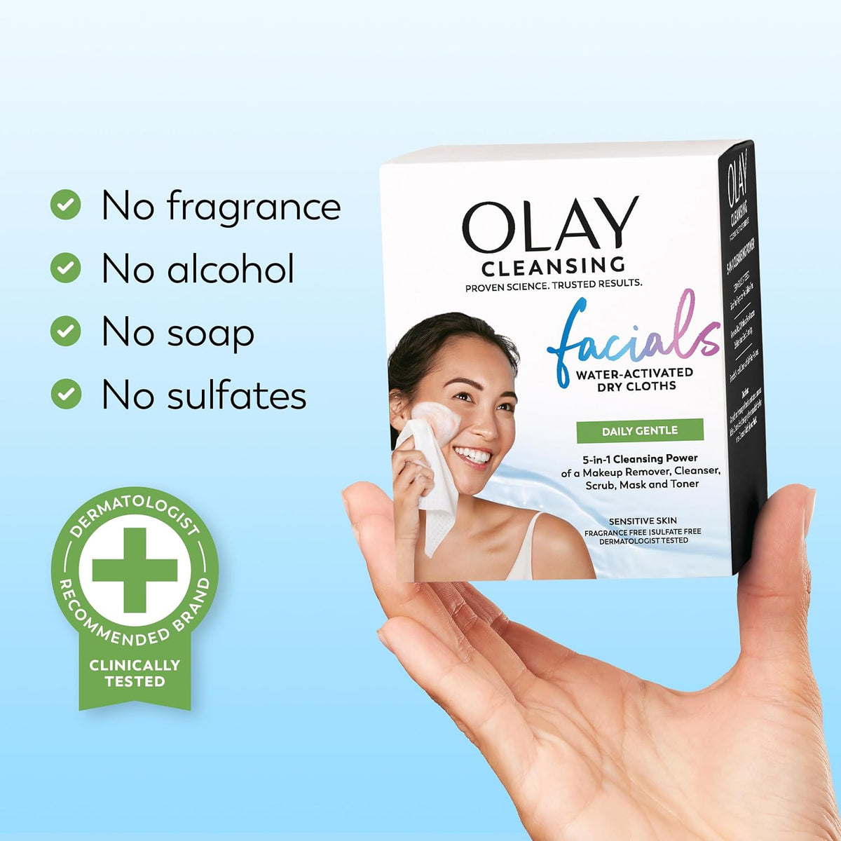 Olay | 5-in-1 Cleansing Cloths Face Wipes Sensitive Skin Aloe Extract Fragrance Free — 99 Count (Pack of 3)