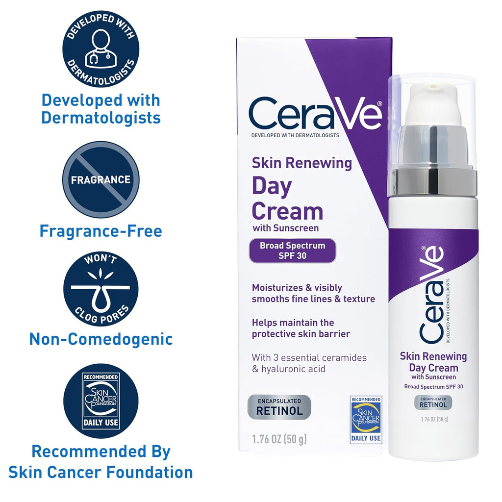 CeraVe Skin Renewing Day Cream with packaging on a white background