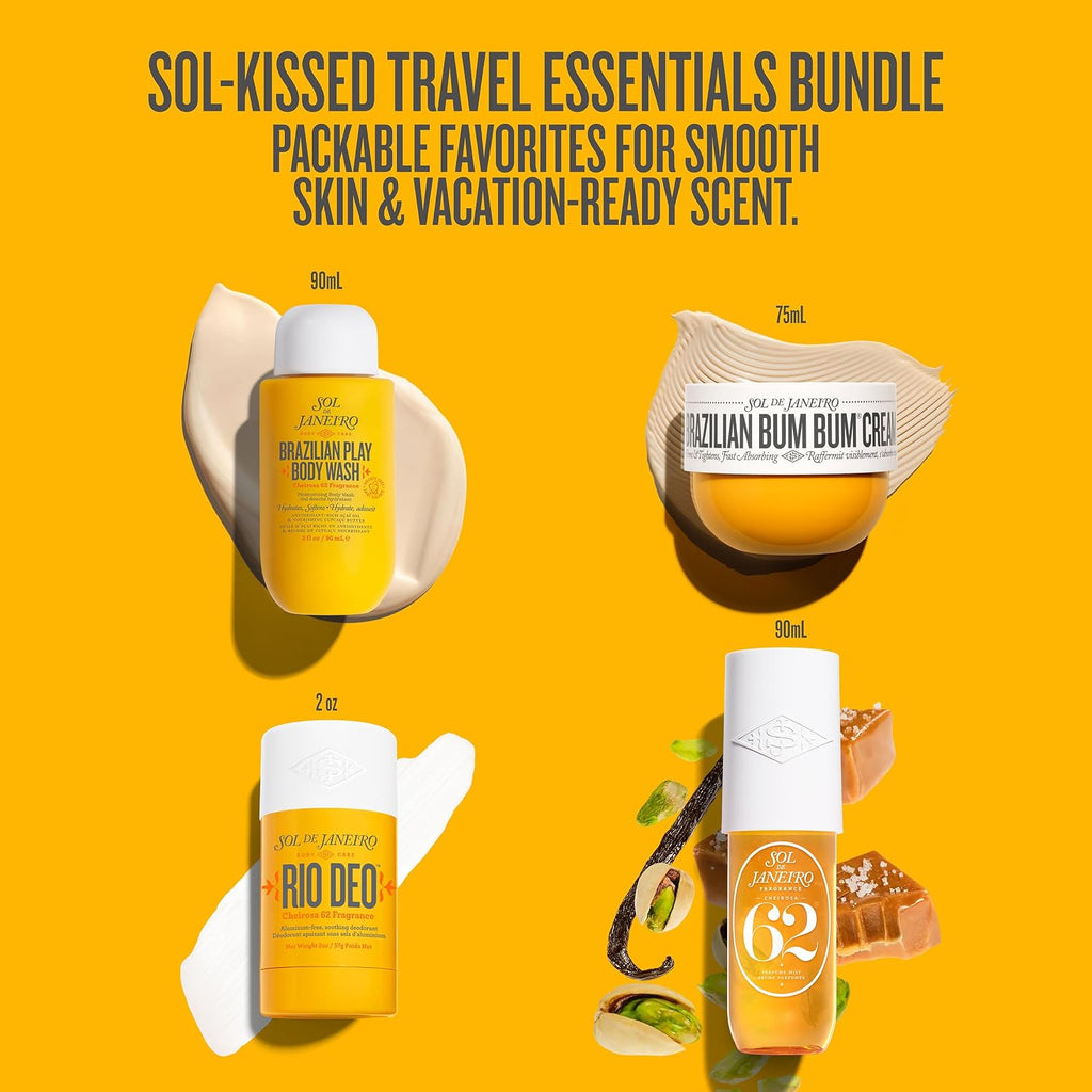 Sol de Janeiro | Sun-Kissed Body Wash, Bum Bum Cream, Perfume Mist & Rio Deo Travel Bundle Cheirosa 62 — 4 Pieces