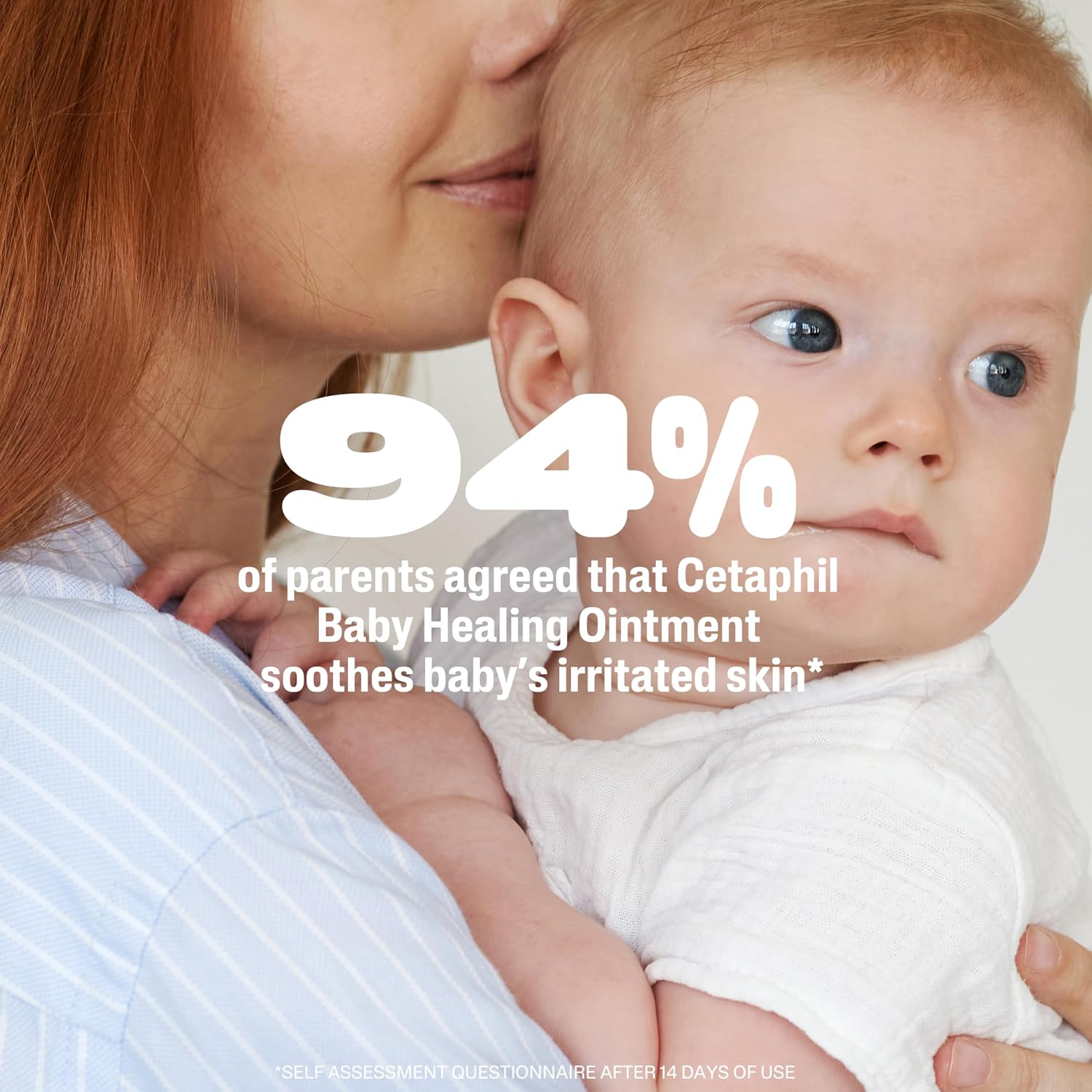 Woman holding a baby with text about Cetaphil Baby Healing Ointment