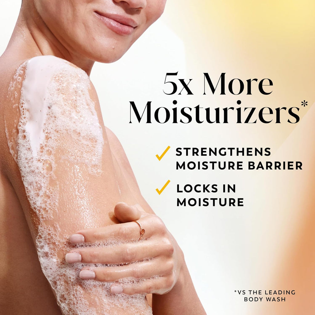 Advertisement for a moisturizing product showing a person applying cream to their arm with text highlighting benefits.