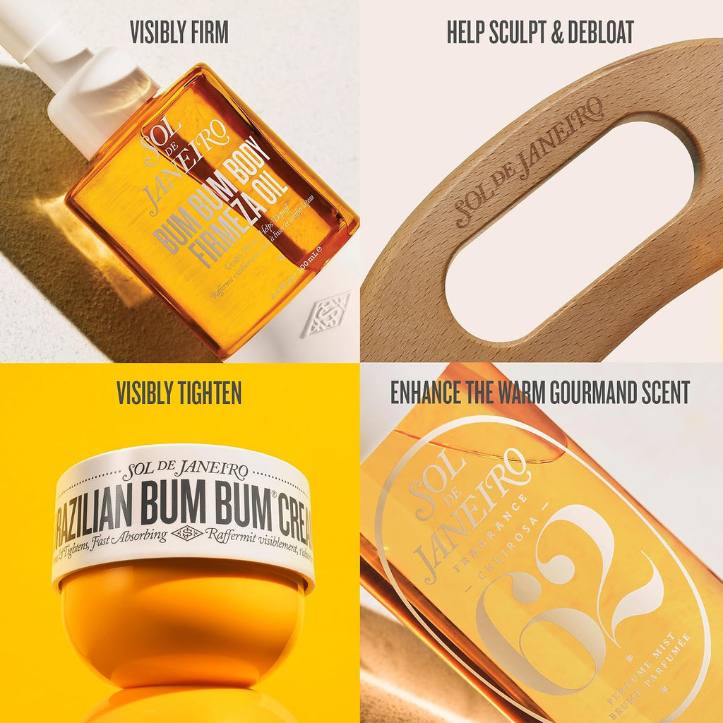 Sol de Janeiro | Bum Bum Firmeza Oil, Massage Tool, Body Cream & Cheirosa 62 Perfume Mist Firming Ritual Gift Set — 4 Pieces
