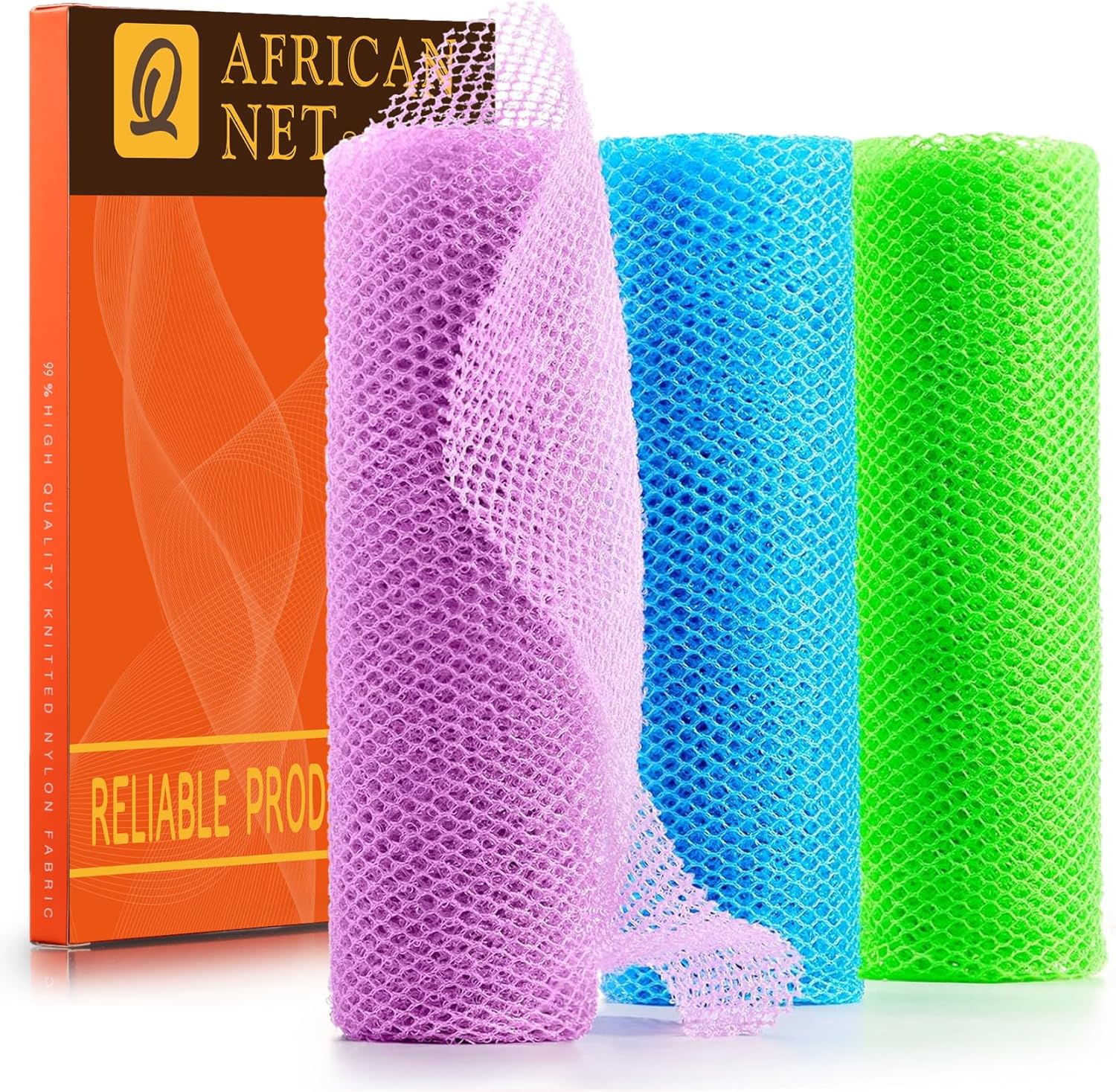UJFQBH African Net Exfoliating Bath Sponge Set – 3 Pieces