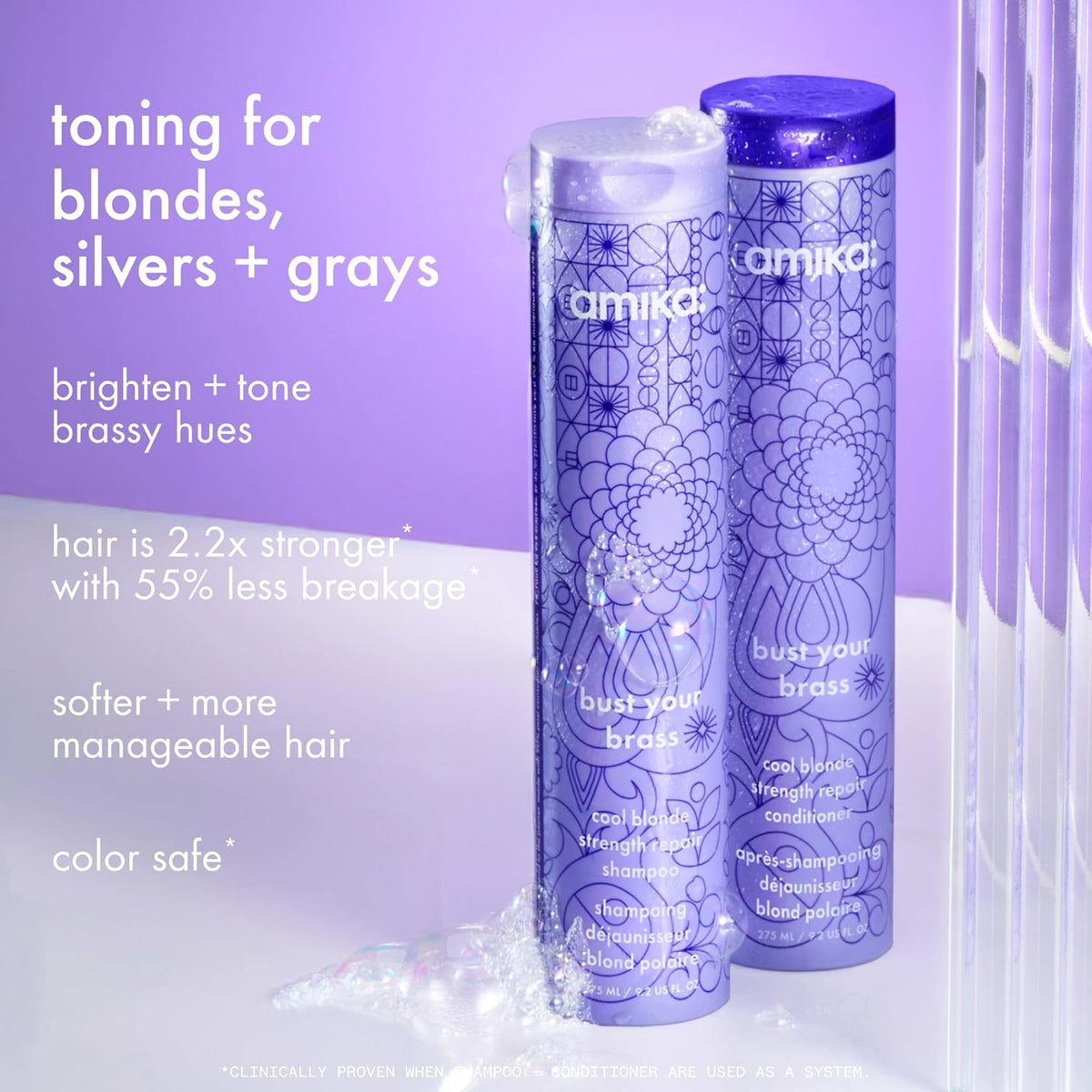 Amika | Purple Toning Shampoo & Conditioner Duo for Blonde, Silver & Gray Hair — 18.4 fl oz Total