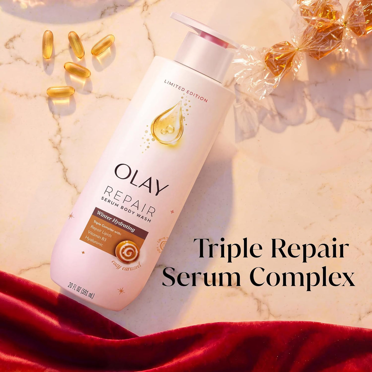 Olay | Body Wash Repair Serum Hyaluronic Acid Niacinamide Repair Lipids Cozy Caramel Limited Edition — 20 fl oz