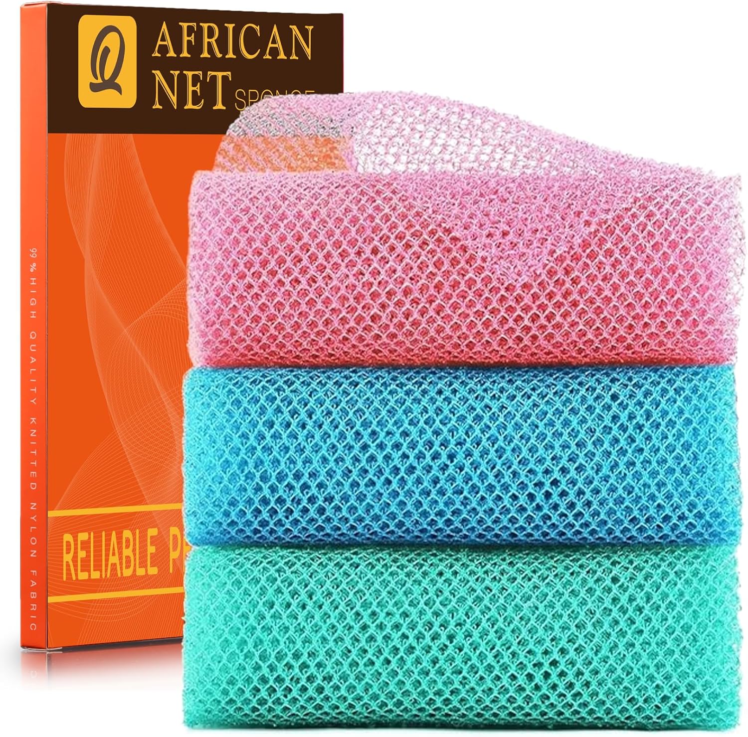 UJFQBH African Net Exfoliating Bath Sponge Set – 3 Pieces