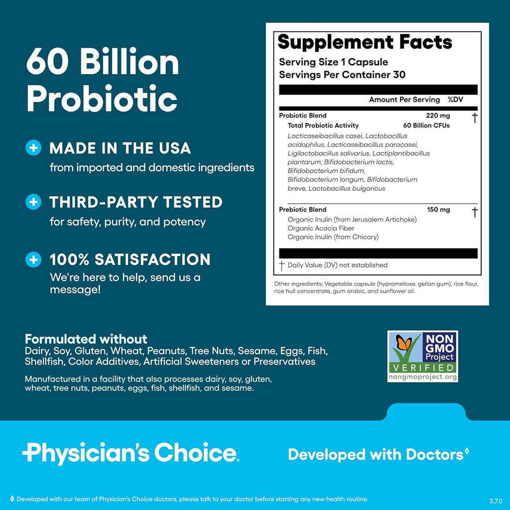 Physician’s Choice Probiotics 60 Billion CFU – 10 Strains (30 Capsules)