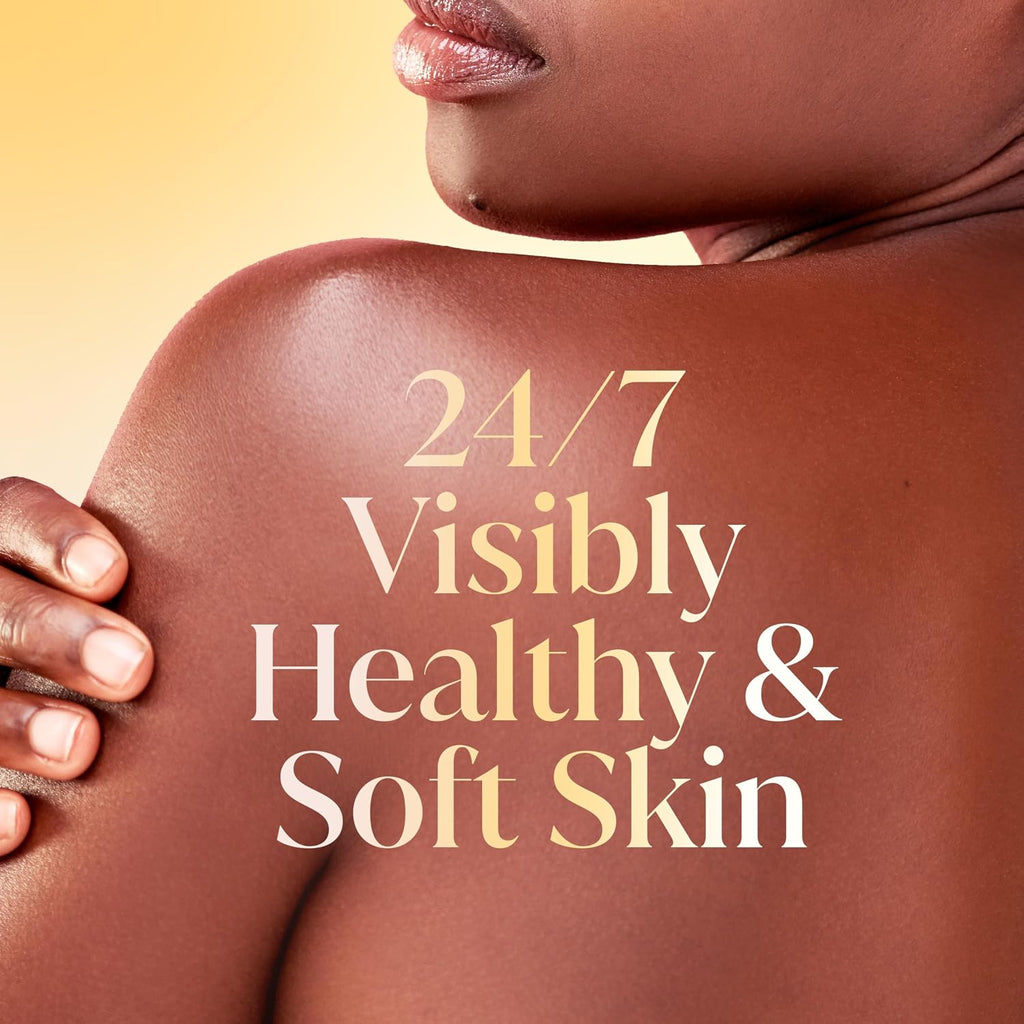 Person with smooth arm and text highlighting 24/7 Visibly Healthy & Soft Skin