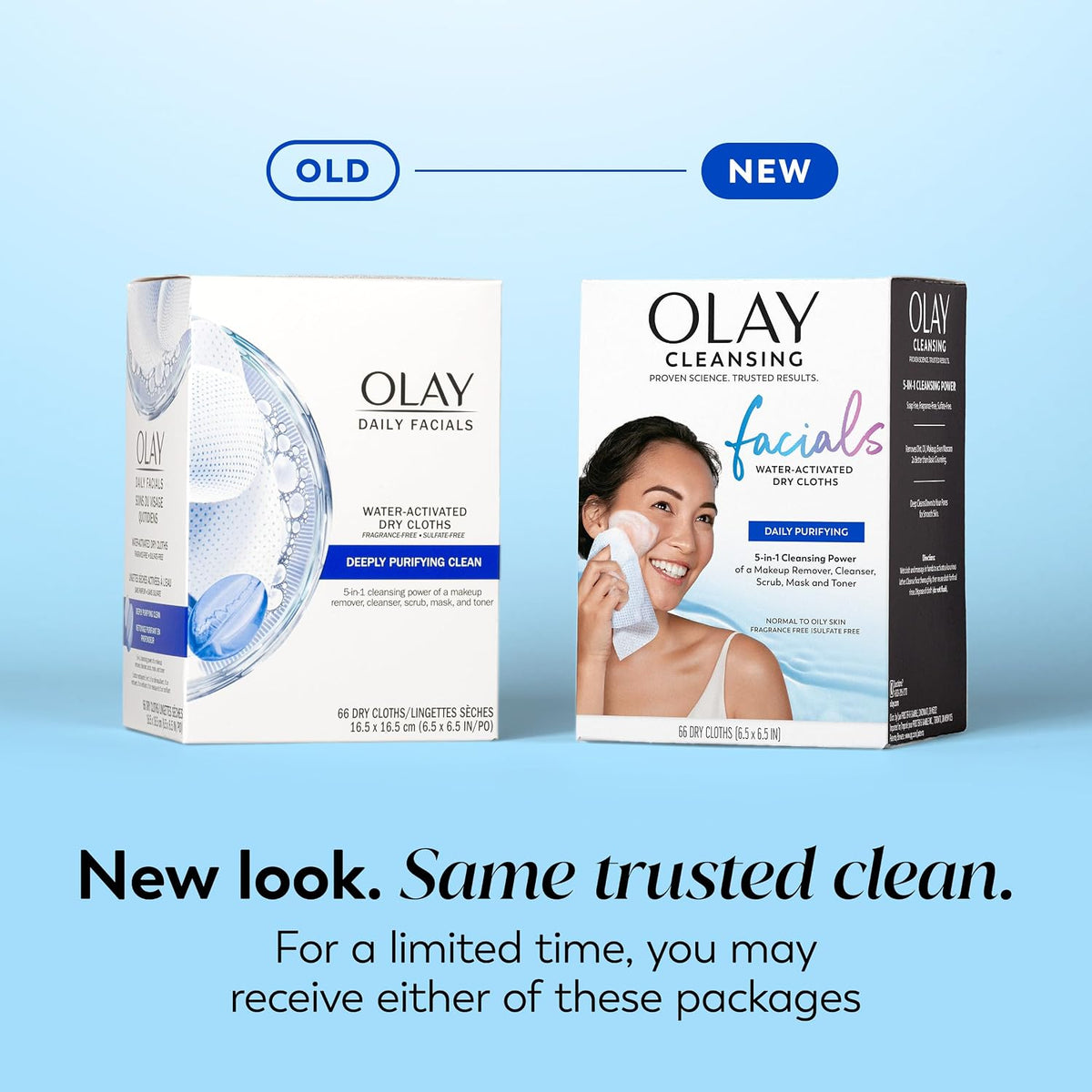 Olay | 5-in-1 Cleansing Cloths Face Wipes Makeup Remover Vitamin E Purifying Fragrance Free — 66 Count