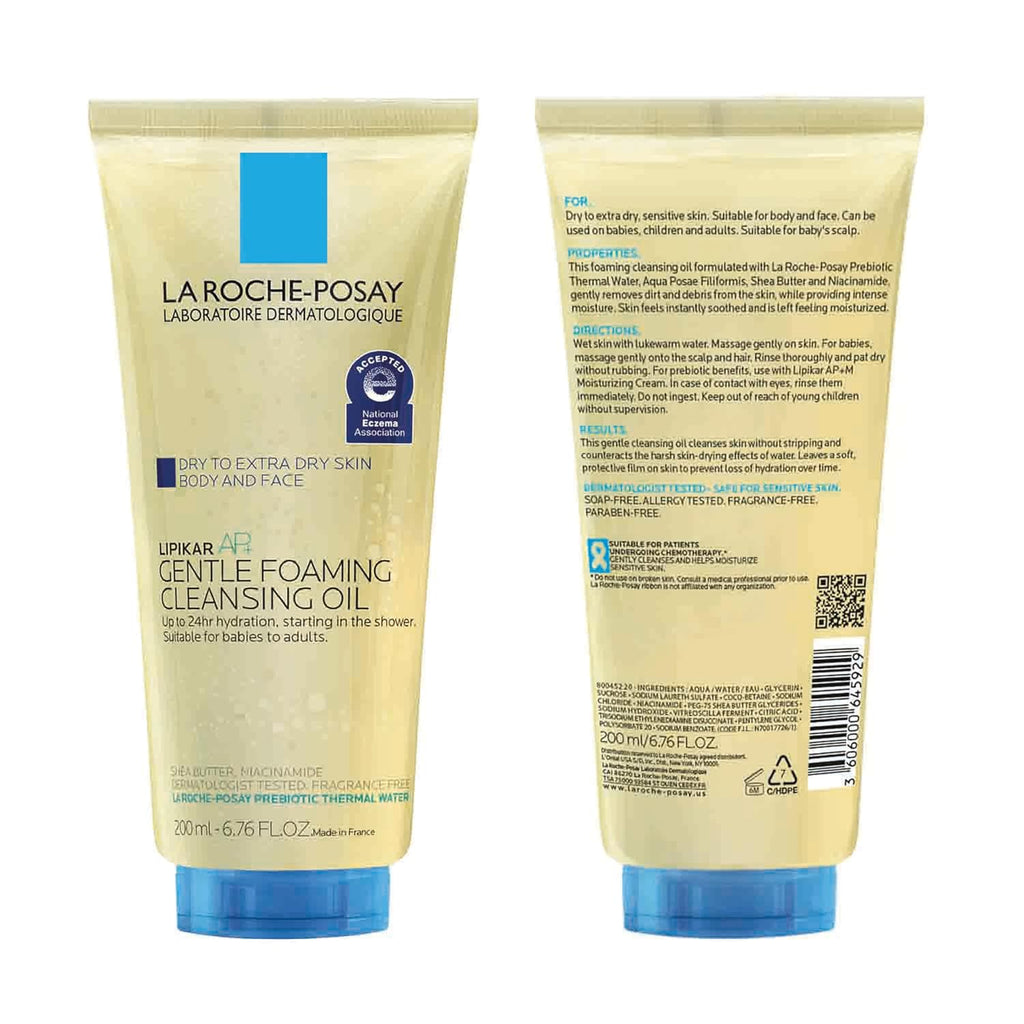 Two tubes of La Roche-Posay Ulpkar G4 Gentle Foaming Cleansing Oil shown side by side on a white background, displaying both the front and back packaging.