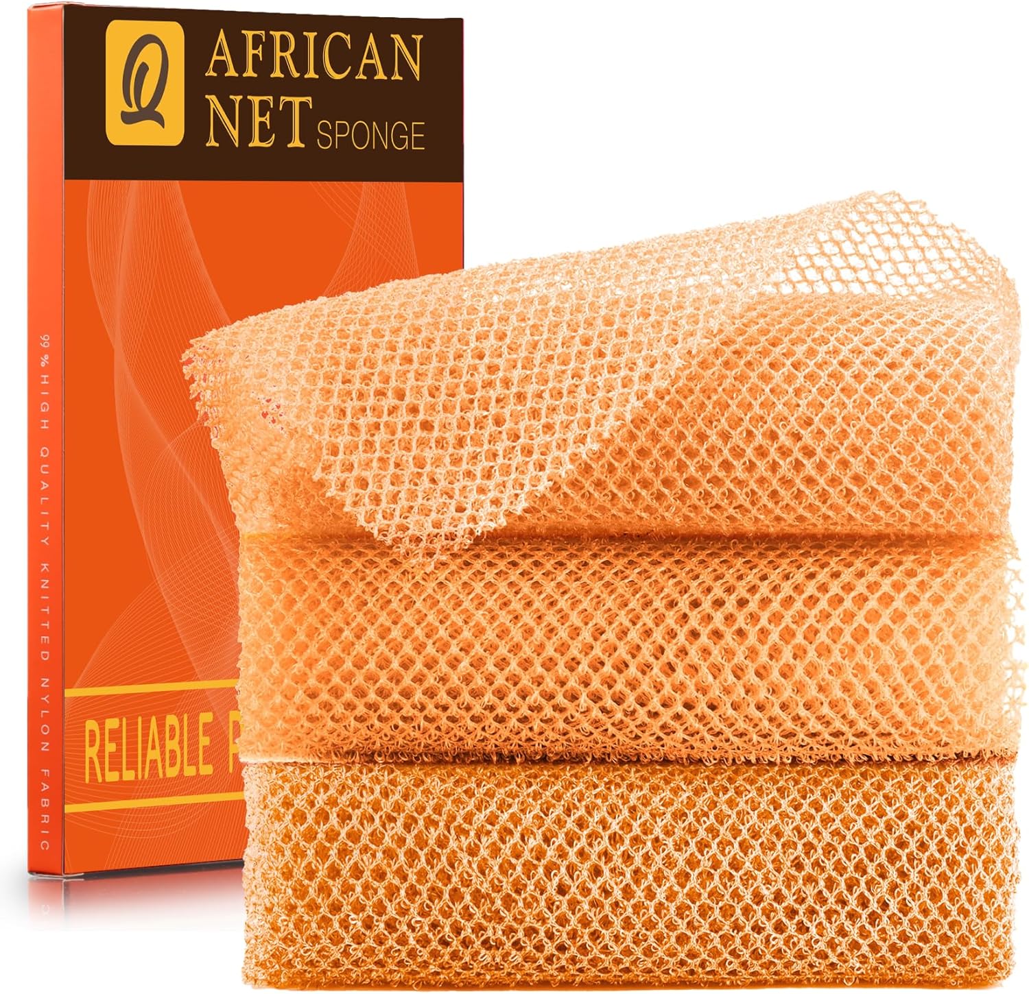 UJFQBH African Net Exfoliating Bath Sponge Set – 3 Pieces