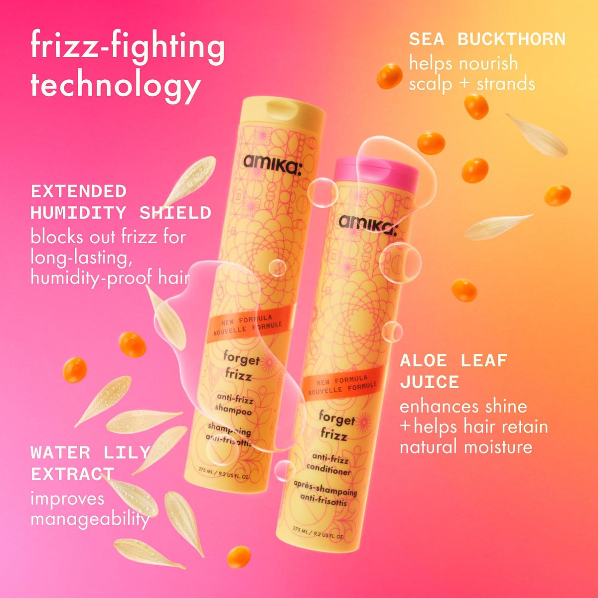 Amika | Forget Frizz Shampoo, Conditioner & Frizz Me Not Set — 3 Pieces, 20.4 fl oz Total