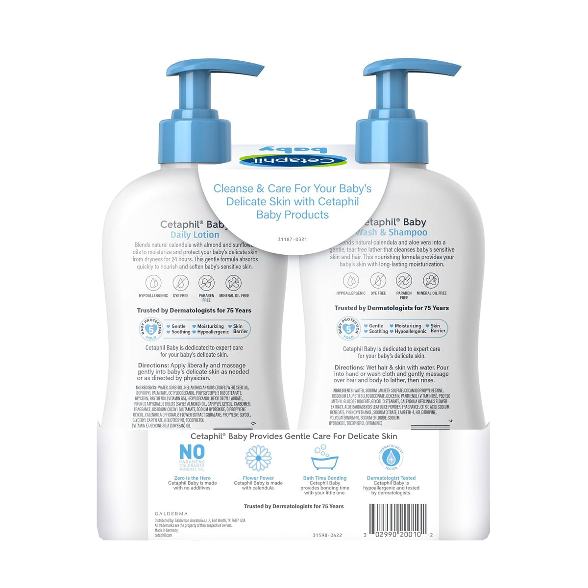 Two bottles of Cetaphil Baby products on a white background