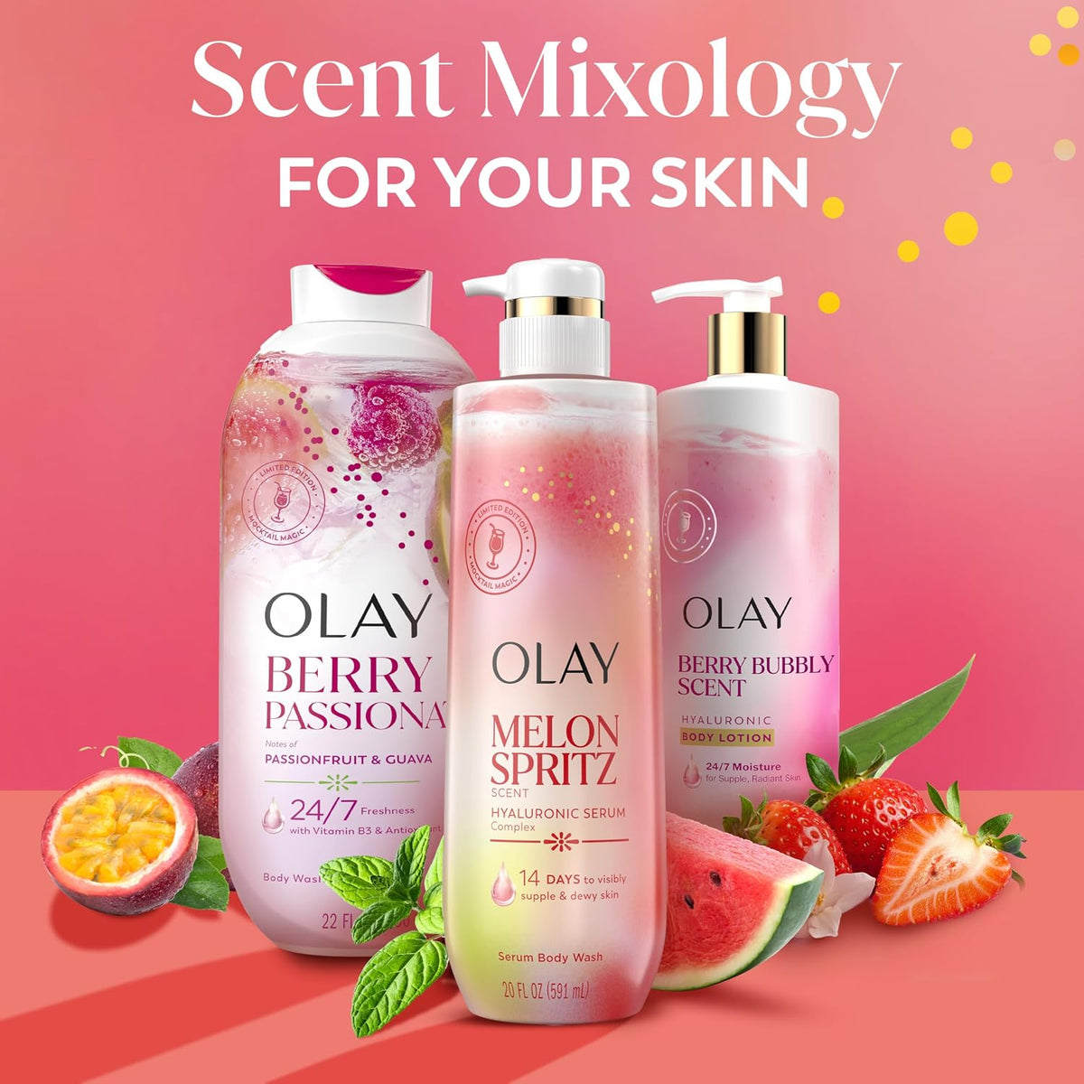 Olay | Body Wash Niacinamide Hyaluronic Acid Pro-Glycerin Melon Spritz Watermelon Jasmine Amber Limited Edition — 20 fl oz