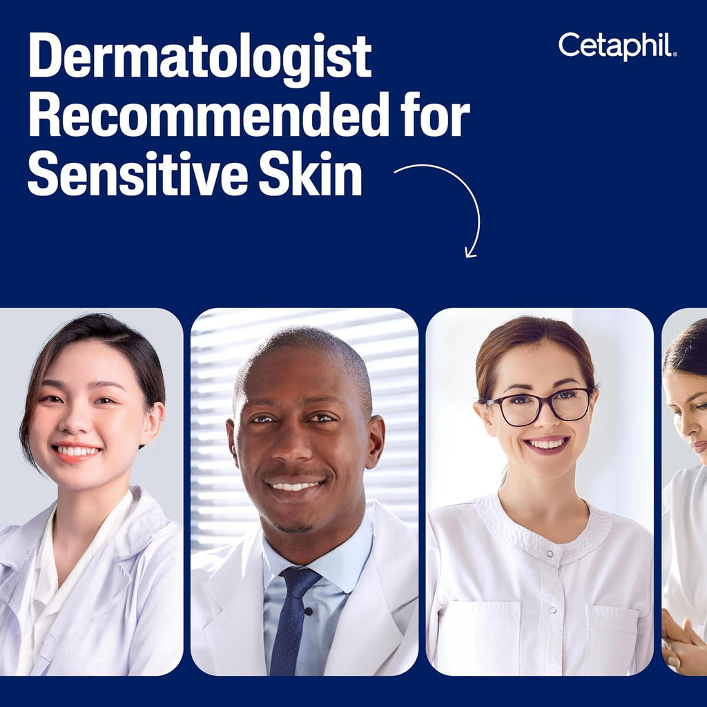 Promotional image for Cetaphil dermatologist recommended for sensitive skin with four doctors displayed.