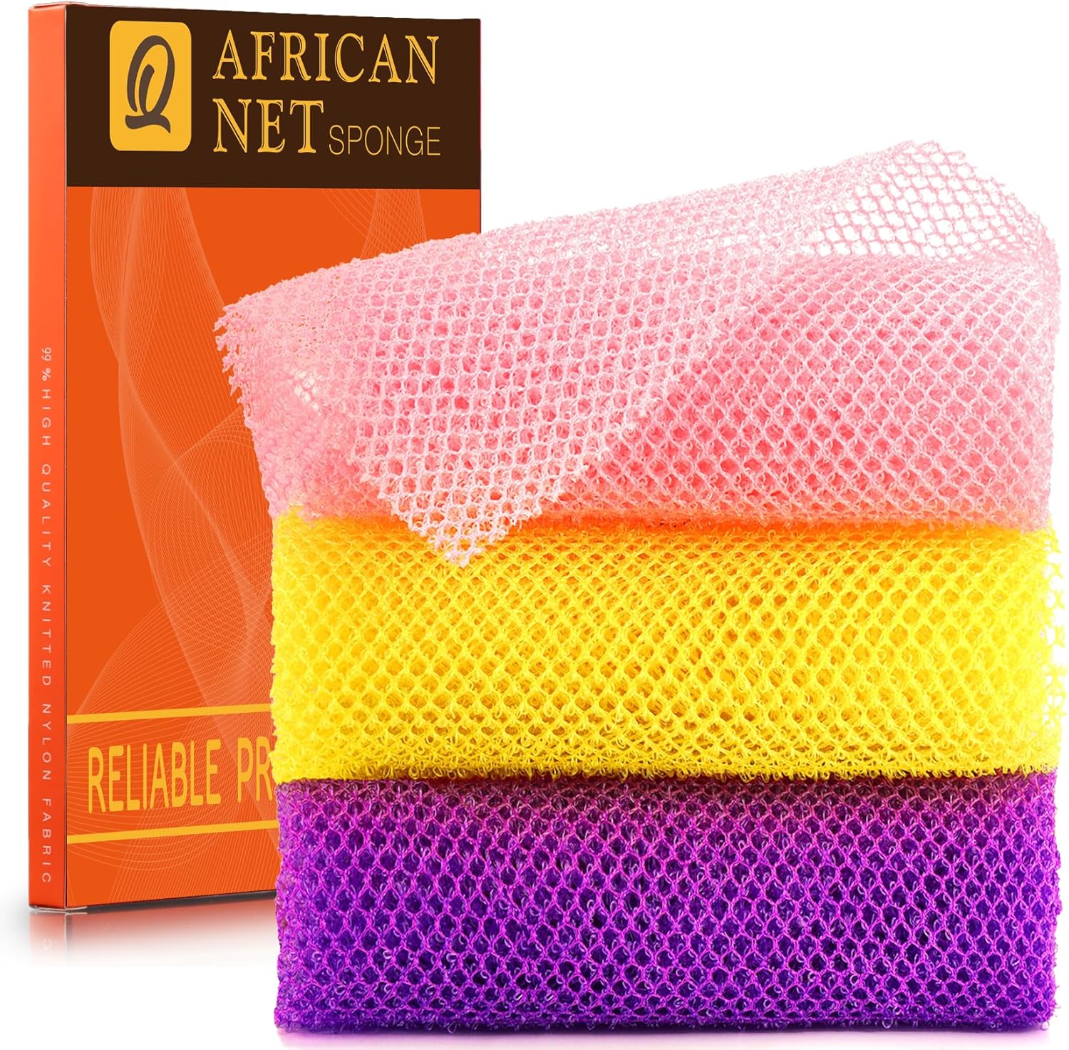 UJFQBH African Net Exfoliating Bath Sponge Set – 3 Pieces
