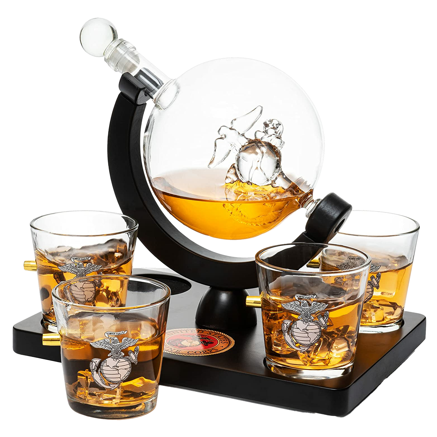 Marine Decanter Set With Four 3 oz Shot Glasses 1000ml Marines Gift Decanter by The Wine Savant - Marine Gifts, Army Gifts, Veteran Gifts