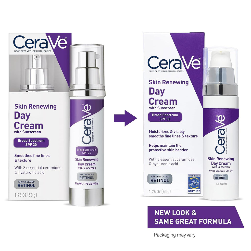 CeraVe Skin Renewing Day Cream with Sunscreen packaging on a white background
