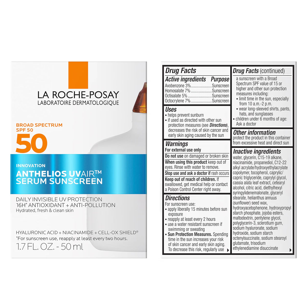 Anthelios UVAir™ Sunscreen Serum SPF 50 by La Roche-Posay — 50ml (1.69 fl oz)