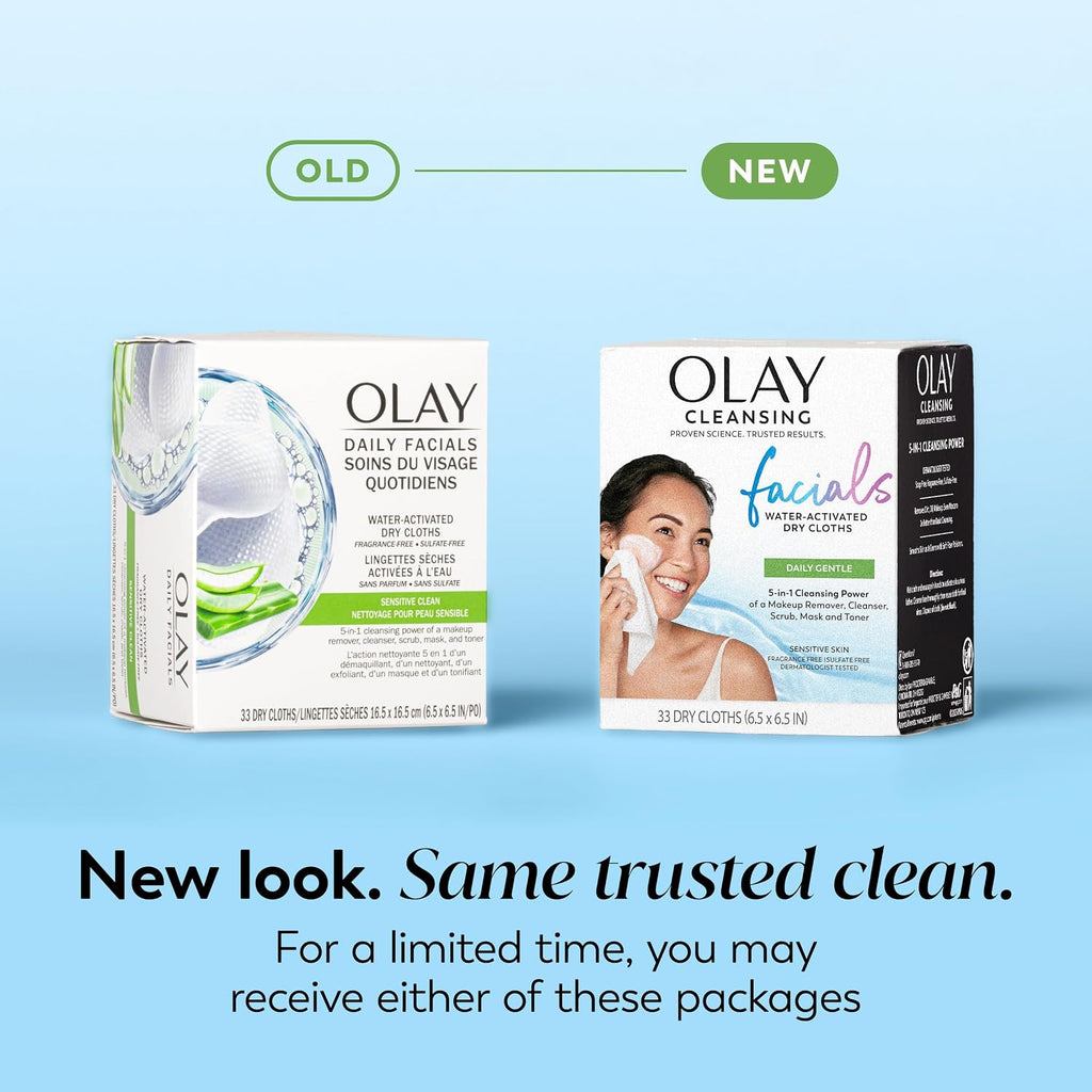 Olay | 5-in-1 Cleansing Cloths Face Wipes Sensitive Skin Aloe Extract Fragrance Free — 99 Count (Pack of 3)