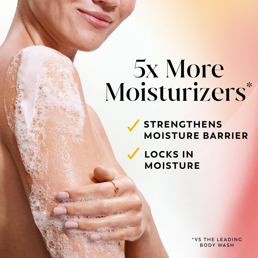 Person with moisturized arm and text highlighting moisturizing benefits