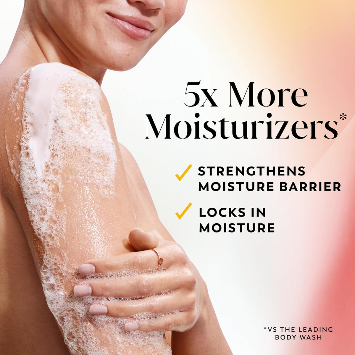Person with moisturized arm and text highlighting moisturizing benefits