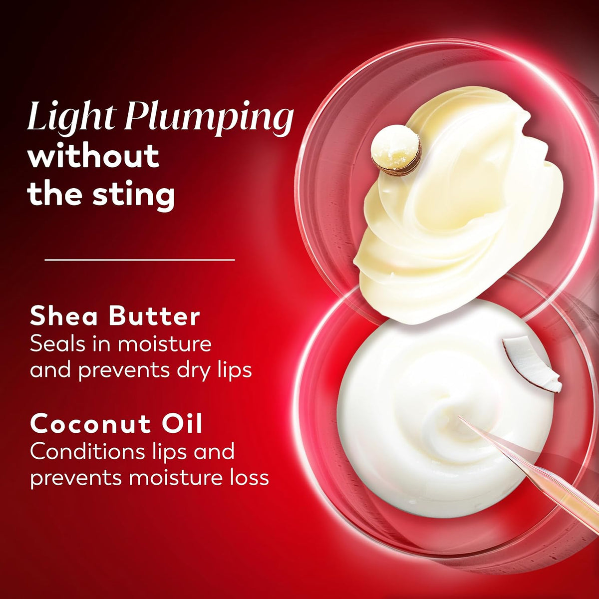 Lip balm with shea butter and coconut oil on a red background