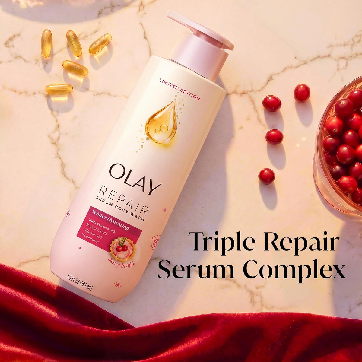 Olay | Body Wash Repair Serum Hyaluronic Acid Niacinamide Repair Lipids Berry Bright Limited Edition — 20 fl oz