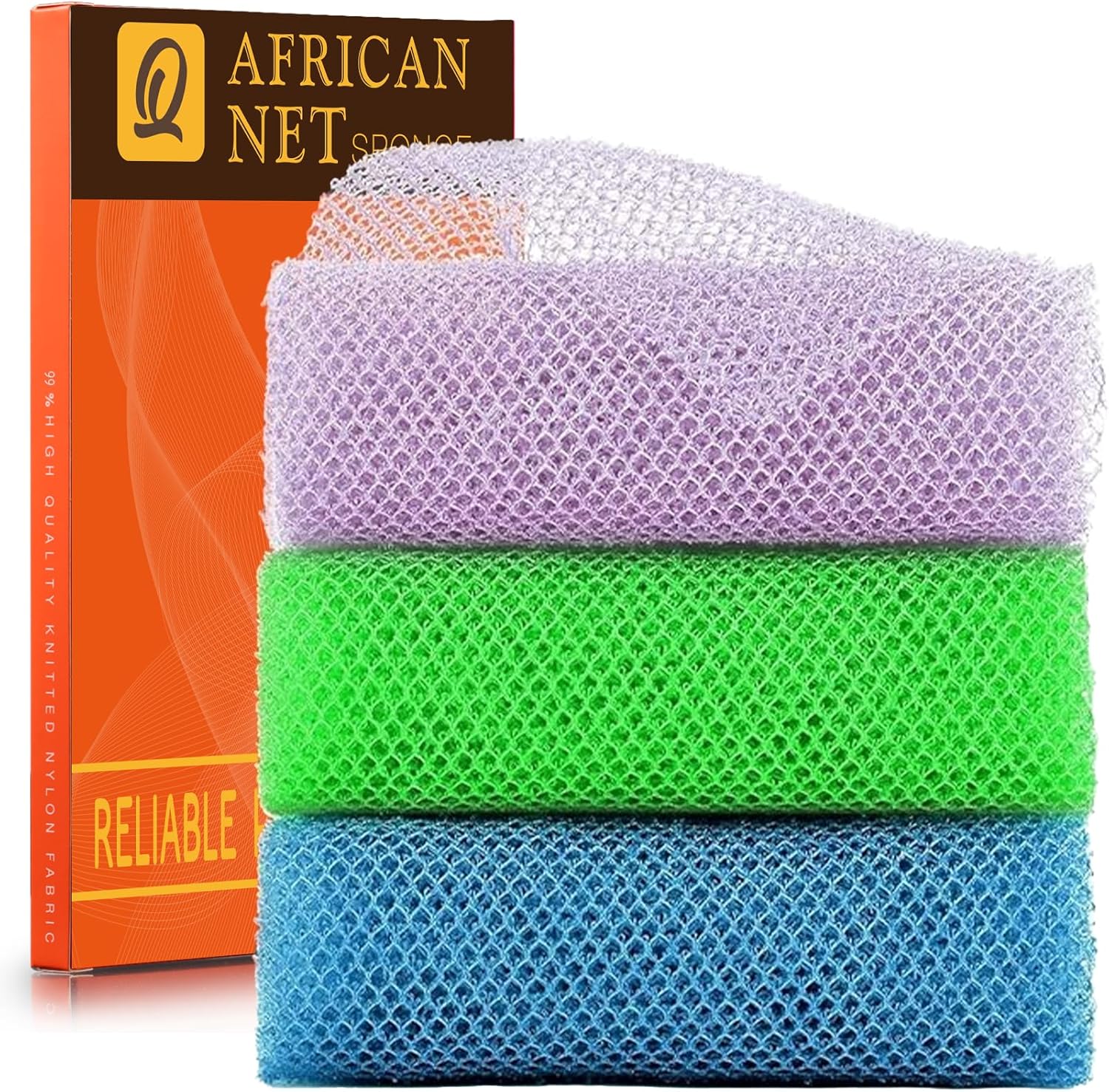 UJFQBH African Net Exfoliating Bath Sponge Set – 3 Pieces