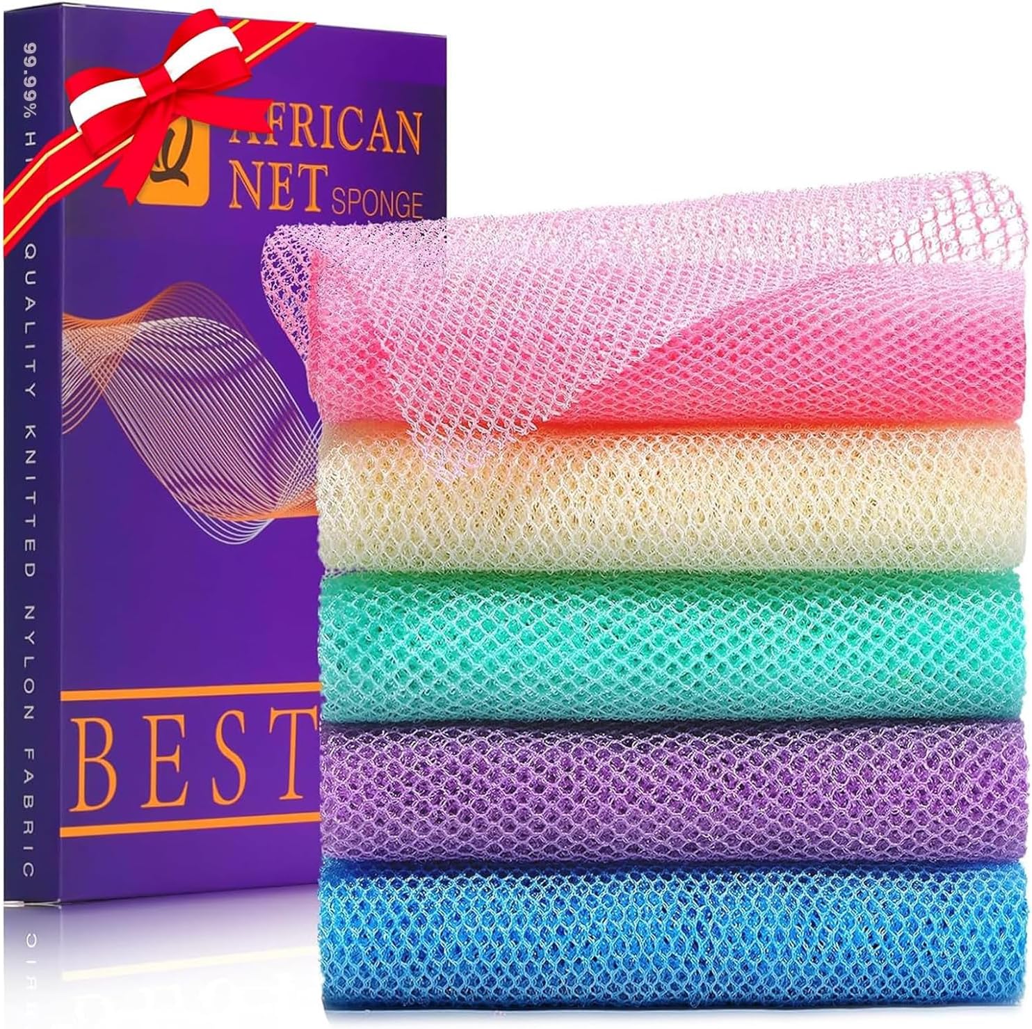 UJFQBH African Net Exfoliating Bath Sponge Set – 3 Pieces
