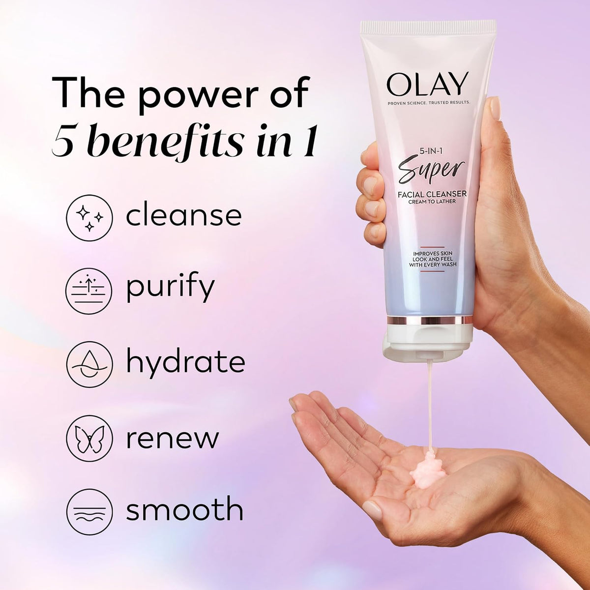 Olay | Super Cleanser 5-in-1 Cream-to-Foam Face Wash Niacinamide Hyaluronic Acid Collagen Peptide Vitamin C Fragrance Free — 2 Pack