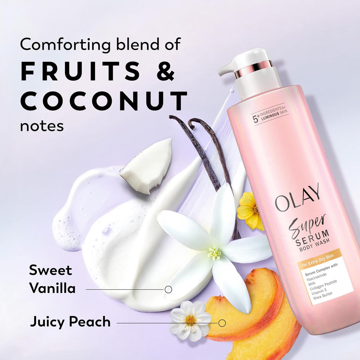Olay | Body Wash 5-in-1 Niacinamide BHA Collagen Peptide Vitamin C Shea Butter Extra Dry — 20 fl oz