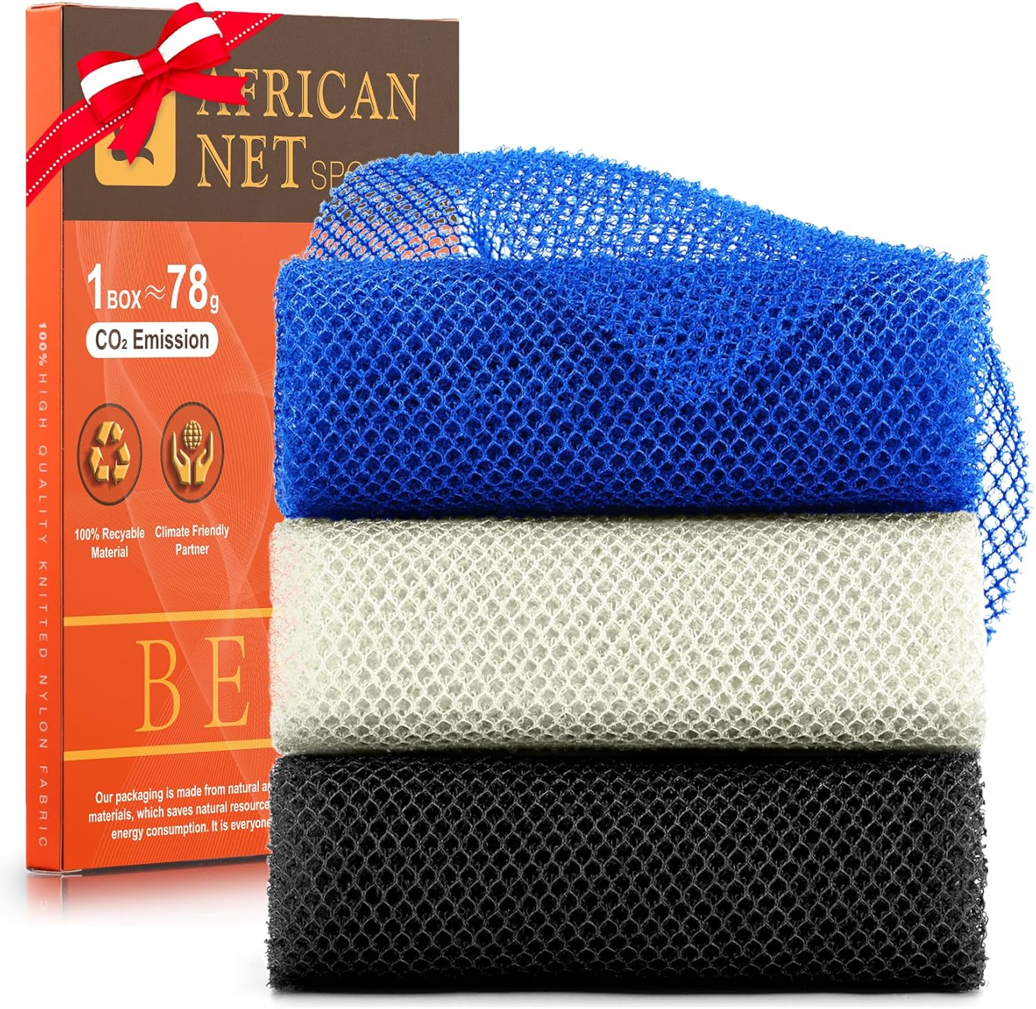 UJFQBH African Net Exfoliating Bath Sponge Set – 3 Pieces
