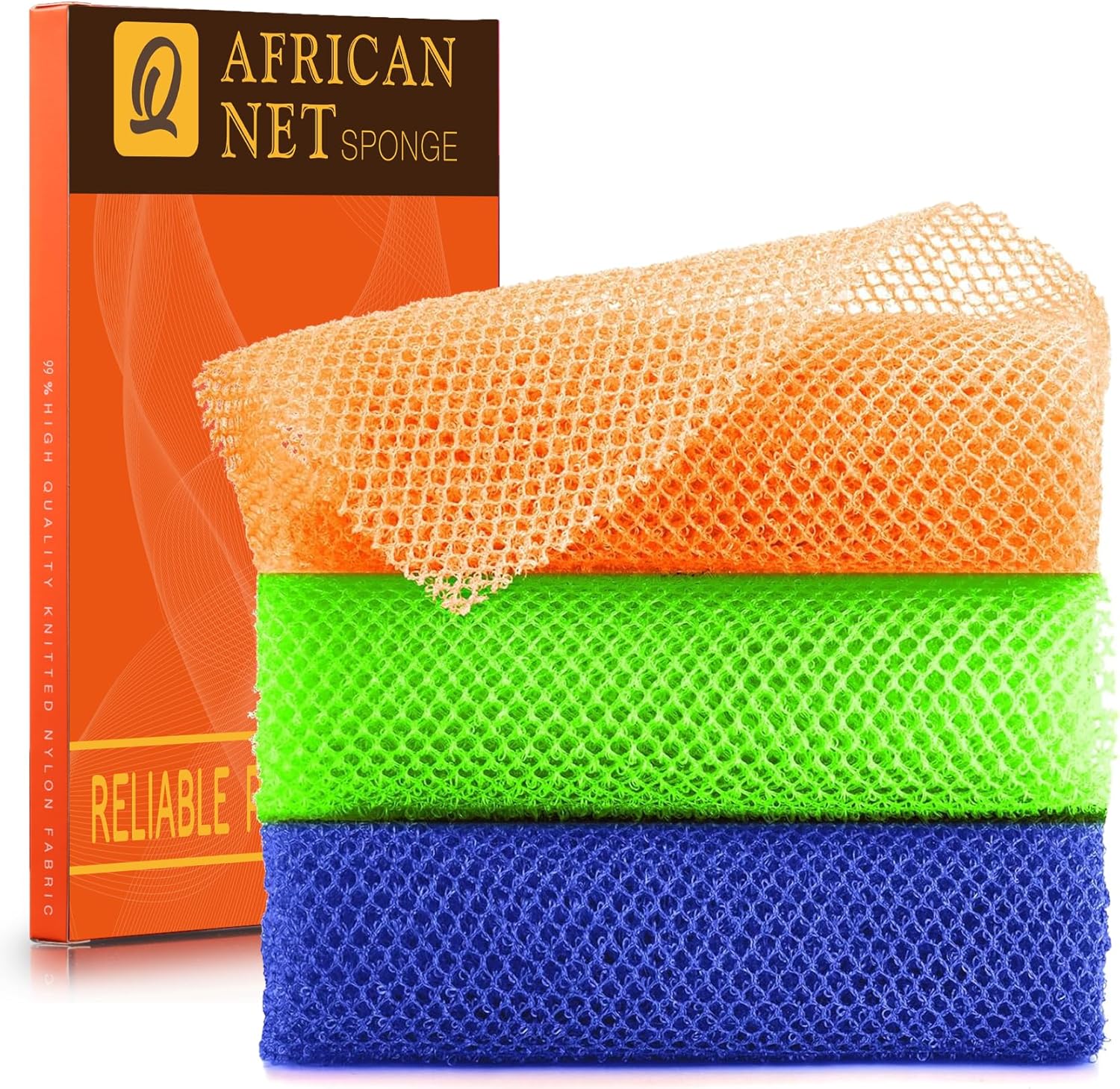 UJFQBH African Net Exfoliating Bath Sponge Set – 3 Pieces