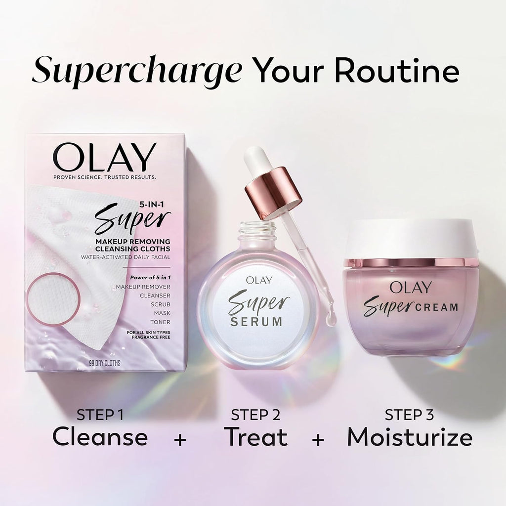 Olay | Super Cleansing Cloths 5-in-1 Water Activated Dry Cloths Fragrance Free — 99 Count