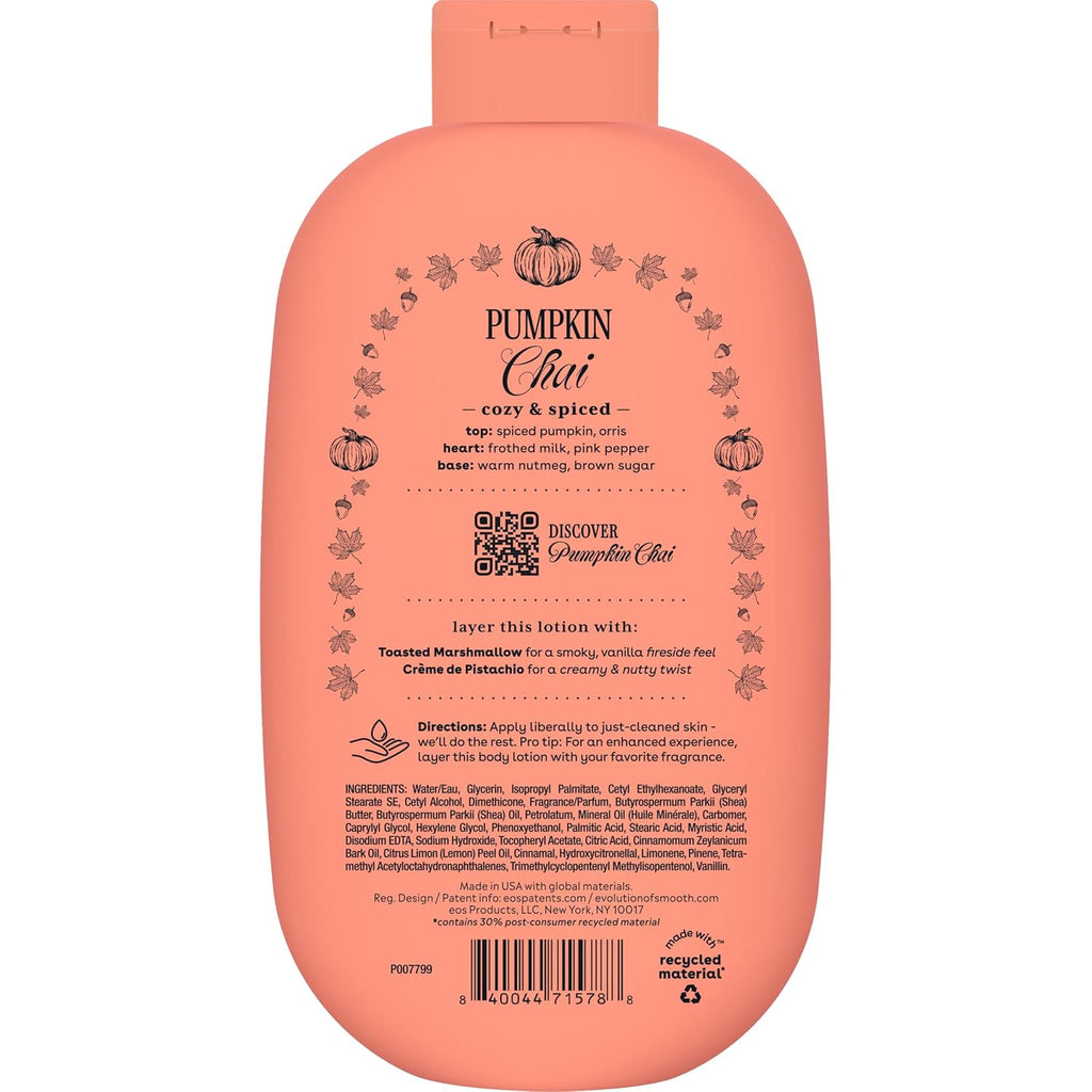 The back of a peach-colored pump bottle labeled 'Pumpkin Chili' by Fragments, showing product instructions, ingredients, and a barcode on a white background.