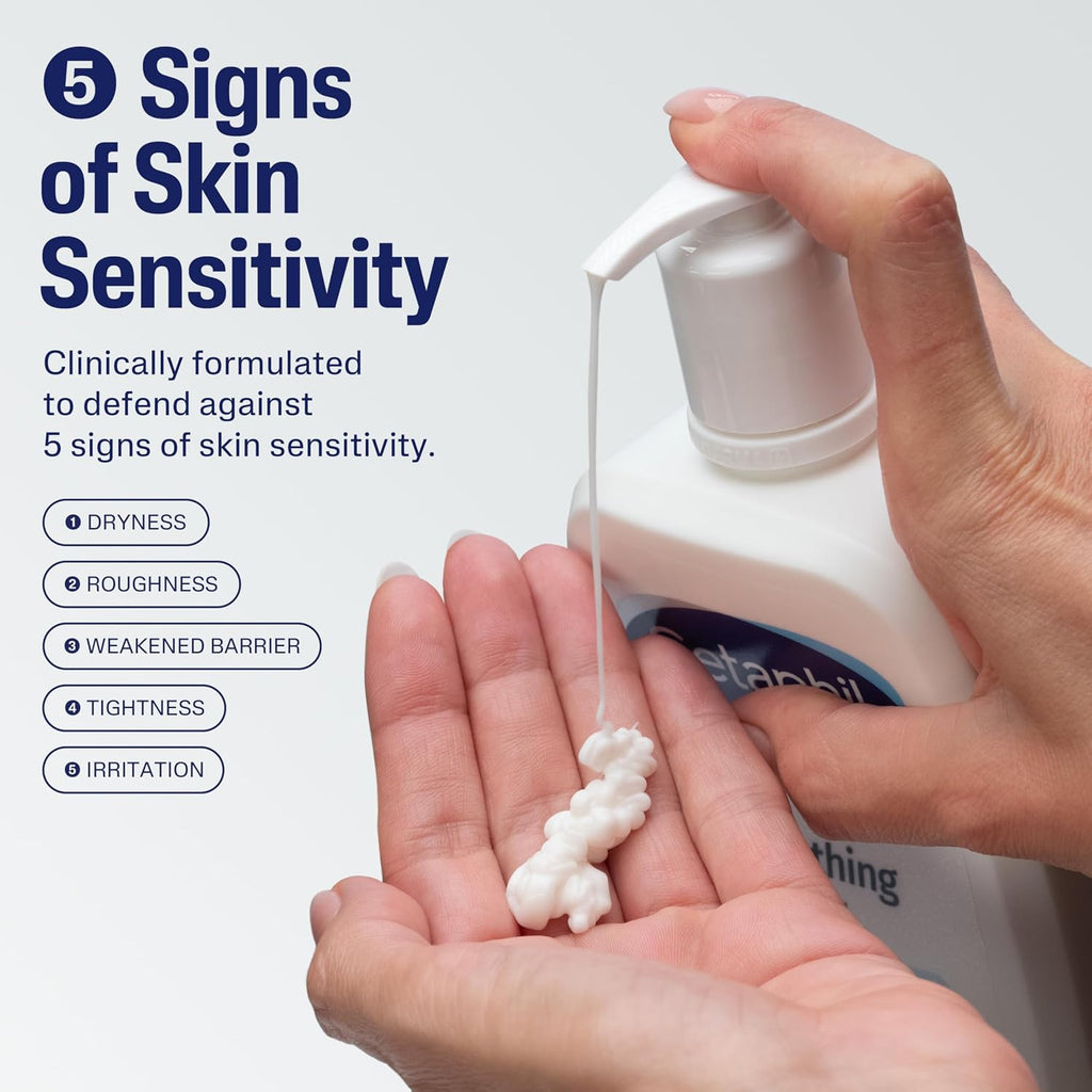 Hand holding a bottle of Stelatol with cream being dispensed, against a white background.