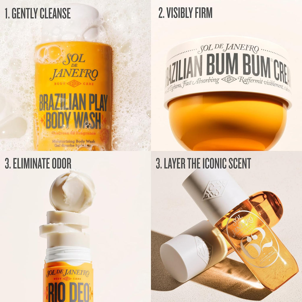 Sol de Janeiro | Sun-Kissed Body Wash, Bum Bum Cream, Perfume Mist & Rio Deo Travel Bundle Cheirosa 62 — 4 Pieces