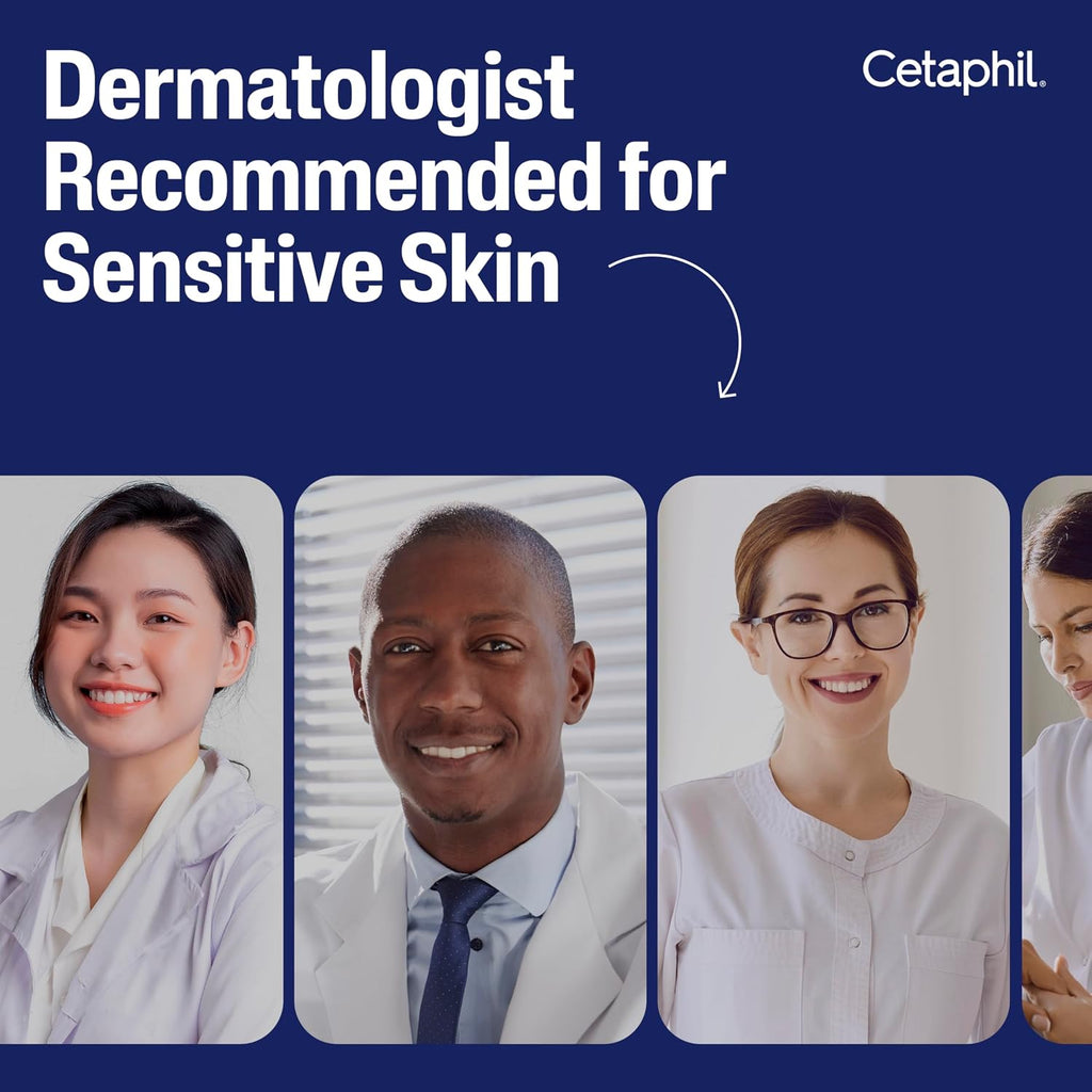 Promotional image for dermatologists recommended for sensitive skin with Cetaphil branding.