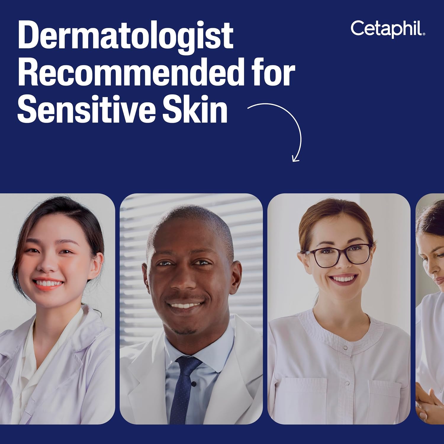 Promotional image for dermatologists recommended for sensitive skin with Cetaphil branding.