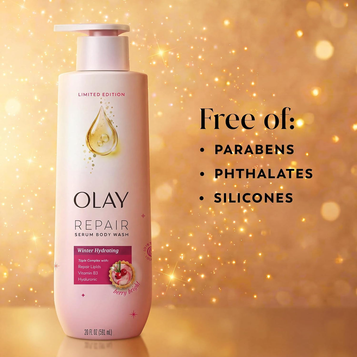 Olay | Body Wash Repair Serum Hyaluronic Acid Niacinamide Repair Lipids Berry Bright Limited Edition — 20 fl oz