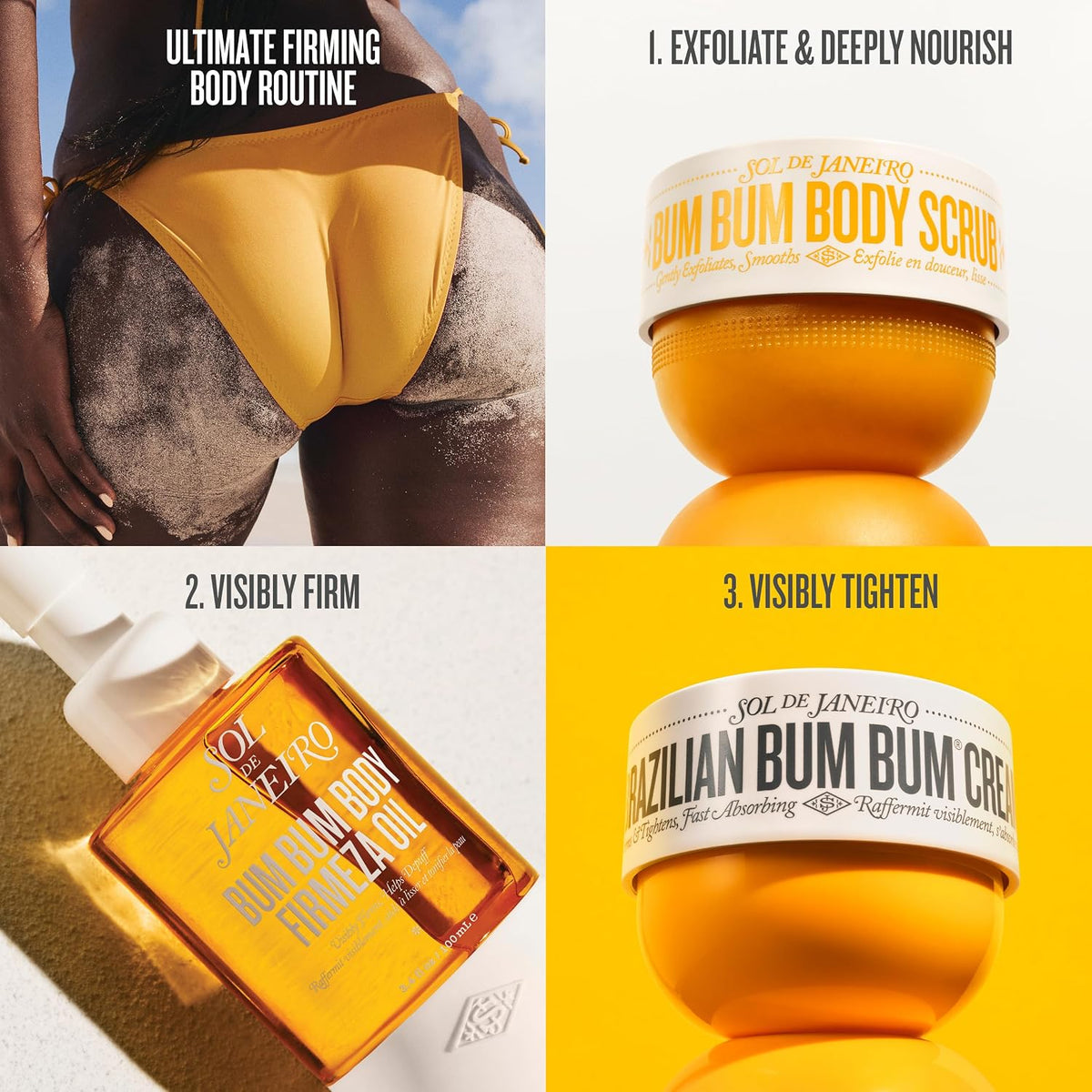 Sol de Janeiro | Brazilian Bum Bum Cream, Firmeza Body Oil & Exfoliating Body Scrub Firming Bundle Cheirosa 62
