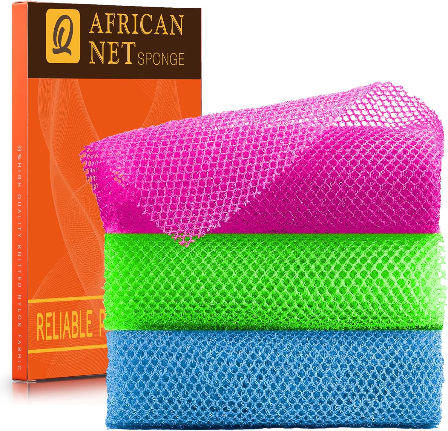 UJFQBH African Net Exfoliating Bath Sponge Set – 3 Pieces
