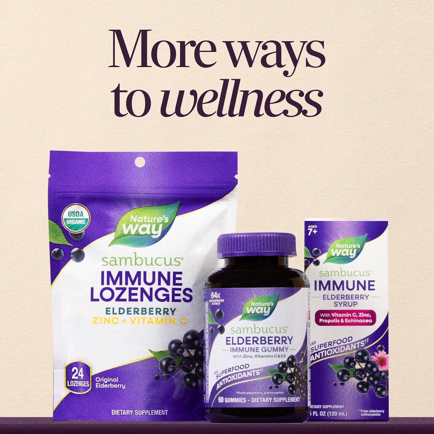 Nature’s Way Sambucus Elderberry Immune Support Gummies – 60 Gummies