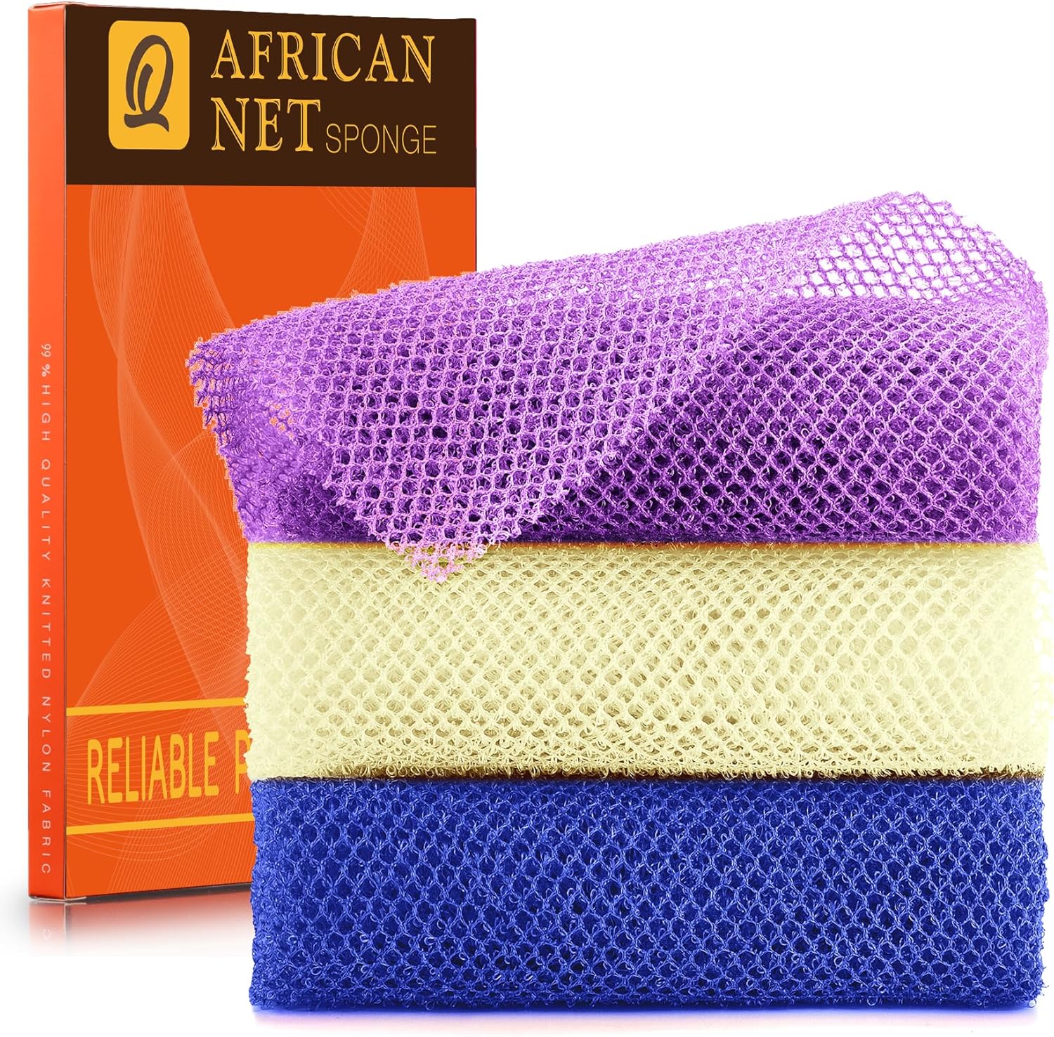 UJFQBH African Net Exfoliating Bath Sponge Set – 3 Pieces