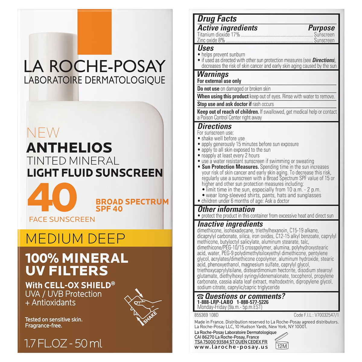 La Roche-Posay Anthelios Tinted Mineral Light Fluid Sunscreen packaging with label.