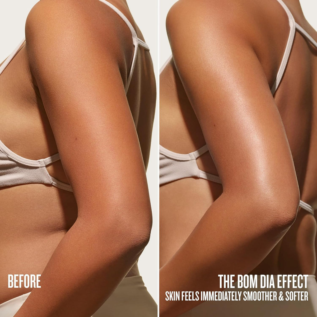 Before and after comparison of skin texture with 'The Bom Dia Effect' text.