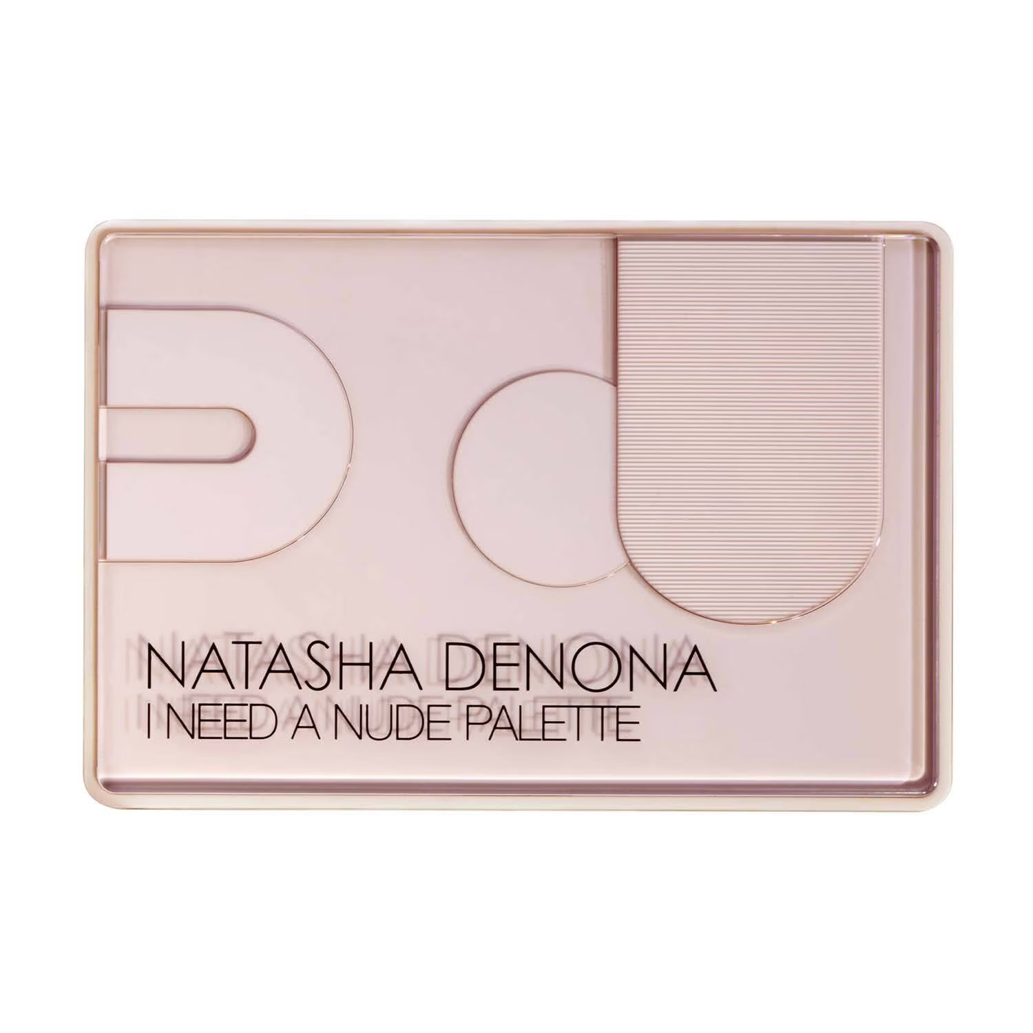 Natasha Denona 'I Need A Nude Palette' compact in a pale pinkish-beige tone with a translucent lid, shown on a plain white background.