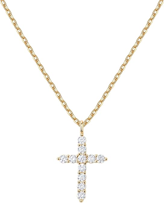 <h5><strong>14K Gold Plated Cubic Zirconia Cross Necklace</strong></h5>